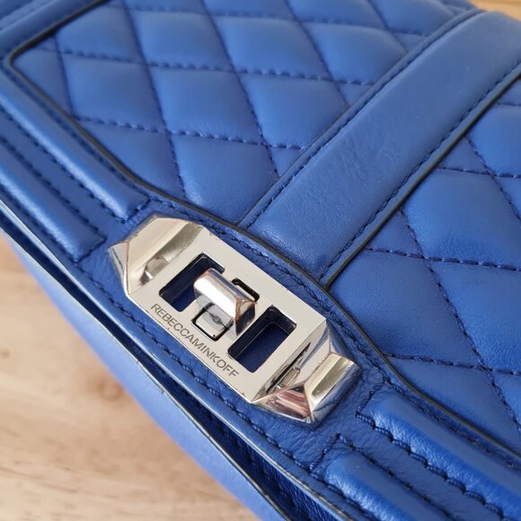 Rebecca Minkoff Diamond Quilted Love Crossbody Cobalt Blue Silver Shoulder Bag - Picture 9 of 12